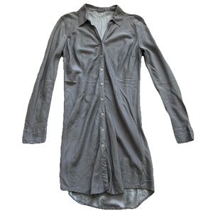 CP SHADES Gray Long Sleeve Shirt Dress Shapely Rouched Minimalist Sophisticated